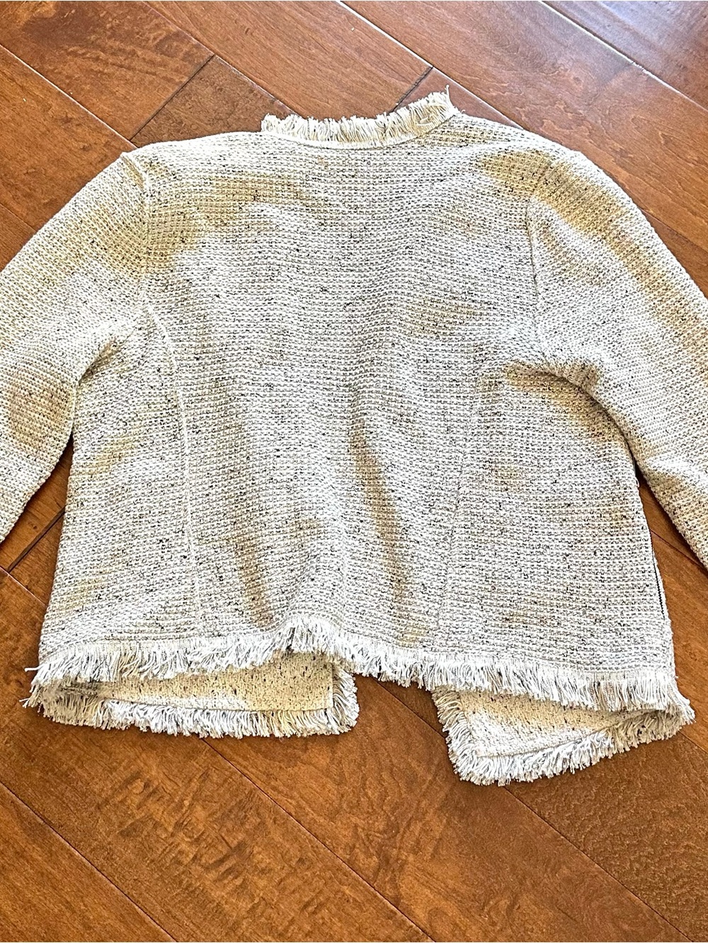 NIC+ZOE Textured Cotton Blend Fringe Jacket Zip Pockets Cream Large - Picture 3 of 9